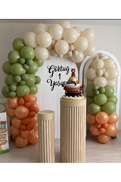 Çemrek Süs Parti Sea Sand Mold Green Burn Orange Balloon Chain Set 100 Pcs