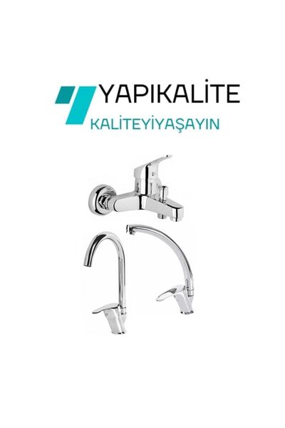 YAPI KALİTE مجموعة صنبور الحمام المكونة من 3 قطع من Armatürsan Chrome Mix، صن...