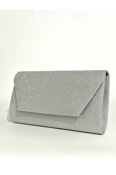 NAZART Pochetă de seară argintie cu aspect Big Stone pentru femei, geantă de umăr de nuntă de logodnă