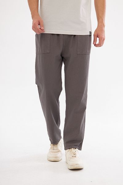 NASIFOĞLU GİYİM Men's Gray Linen Trousers - Comfortable Loose Fit, 100% Cotton, Cool-Keeping, Elastic Waistband