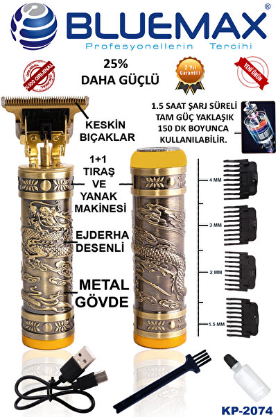 Bluemax KP-2074 Profosyonel Suya Dayanaklı Ense Ve Yanak Makinası 1+1 Set Hal...