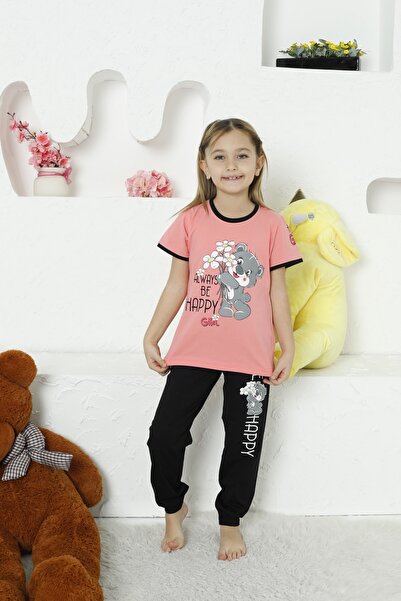 KAPİKİDS Komplet pidžama za devojčice u boji nara - kratki rukavi, dugi donji...