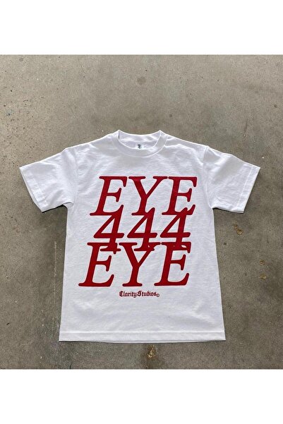 NoVibe تي شيرت أبيض قصير الأكمام مطبوع للجنسين من Eye 444 - 100% قطن