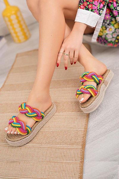 Ramer Rainbow Gray Stripe Knitted Rope Slippers