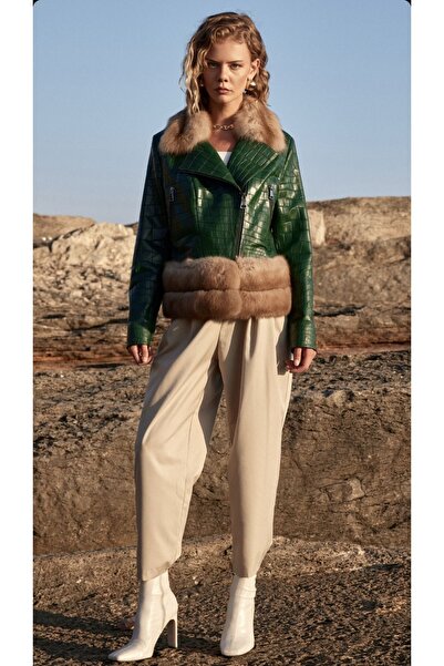 janbely Yeşil Deri Ceket