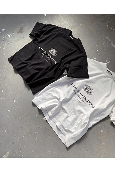 NoVibe Tricou cu mânecă scurtă unisex alb-negru cu imprimeu Cole Buxton - 100...