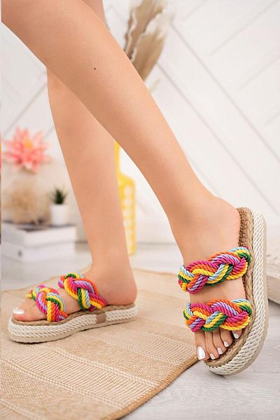 Ramer Rainbow White Stripe Knitted Rope Slippers