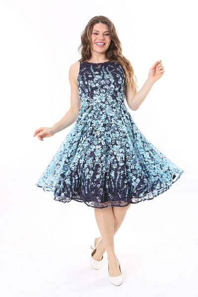 Şans Rochie din dantelă albastră de mărimi Plus - Fermoar și căptușeală la spate 65N37983