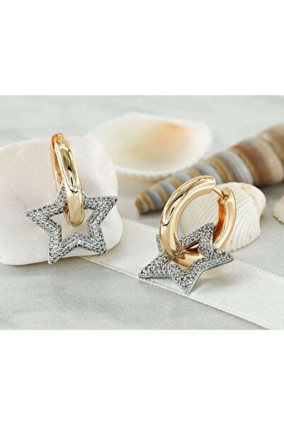 HİRA ACCESSORİES حلق نجمة ذهبية - متدلي بحجر الزركون