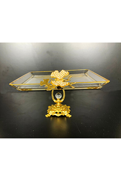 Elta Collection Paşabahçe Kristal Metal Ayaklı Yaldızlı Kare Pasta Sunumluk | Özel Desenli Servis Standı
