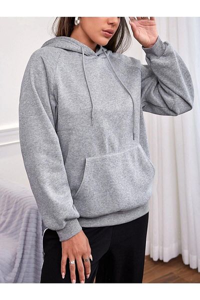 blackjack giyim Γυναικείο φούτερ Blackjackwear με κουκούλα σε γκρι καγκουρό