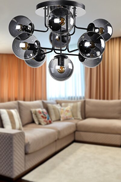 Begüsa Hazeran 9.lu Siyah Füme Glop Camlı Avize