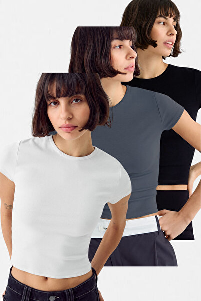 VODENS Alb Negru Antracit - Set de 3 piese 100% bumbac pentru femei