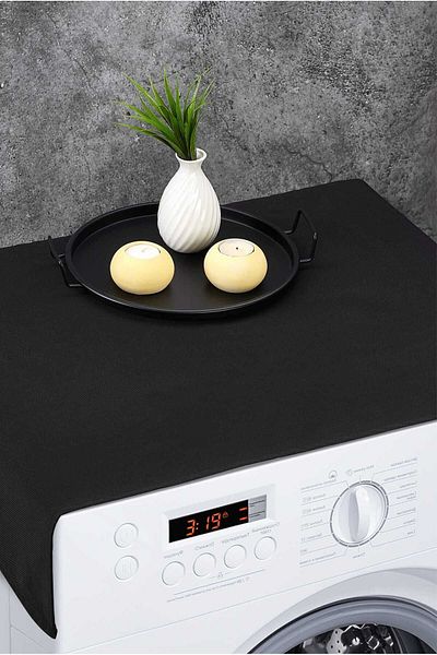 HOMELKA Washing Machine Cover Liquid Proof Fabric Black Color Flat Model
