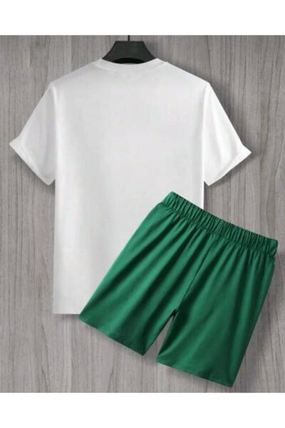 LA VESTİTİ White Printed Unisex T-shirt and Green Shorts - Summer