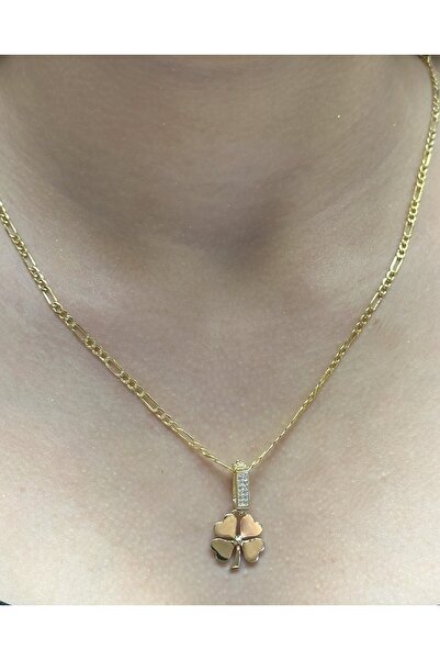 Hakan Güler Kuyumculuk 14 Ayar Altın Yonca Kolye Uçlu Figaro Zincir