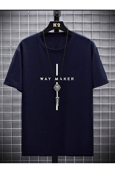 Moda Glo Navy Blue Oversize Way Maker Printed Men's T-Shirt - Short Sleeve