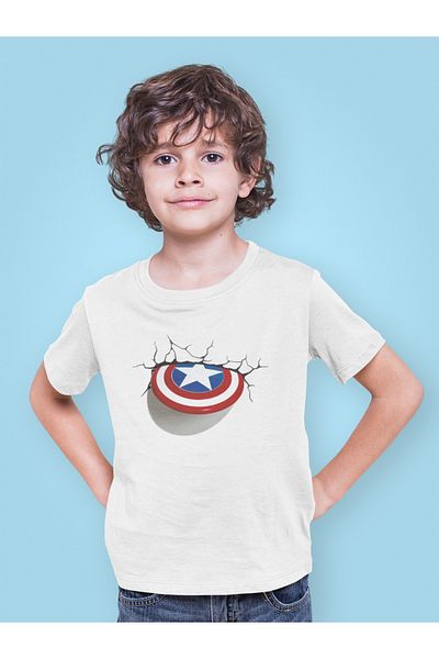 MAGORS Style-X Captain America - Tricou pentru copii cu decolteu triplu cu imprimeu