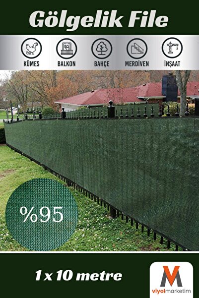 viyolmarketim 95'lik Yeşil Gölgelik File 1x10 Metre Çit Rüzgar Filesi Şeritli...