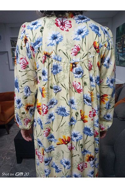 hoaryage Robadan Rochie de mamă cu mânecă lungă, 100% viscoză, cu flori de presiune, rochie de rugăciune