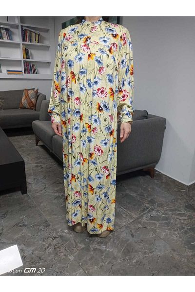 hoaryage Robadan Rochie de mamă cu mânecă lungă, 100% viscoză, cu flori de presiune, rochie de rugăciune
