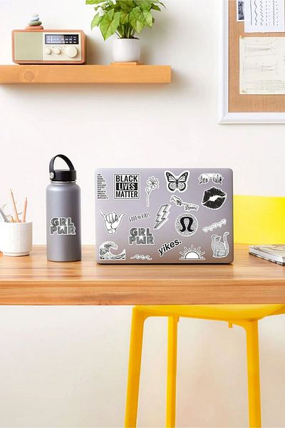 KT Decor مجموعة ملصقات VSCO باللون الأسود للهاتف والكمبيوتر اللوحي والكمبيوتر المحمول والكمبيوتر المحمول PVC - 2