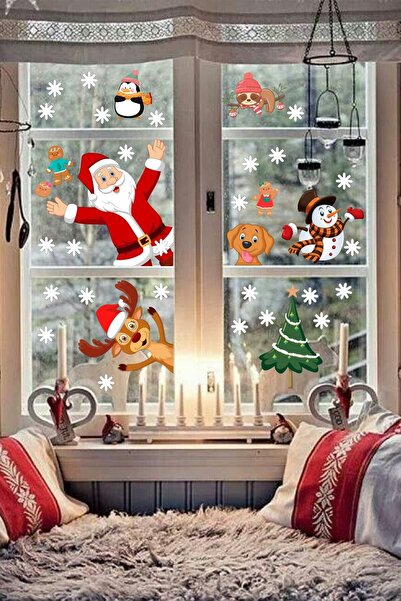 Kt Grup Autocolant de Anul Nou Moș Crăciun - Tematică cu copac, pinguin și fulgi de zăpadă