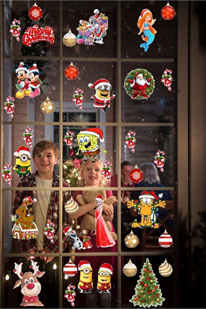 Kt Grup Yeni Yıl Yılbaşı Eğlenceli Figürler 41 Parça Cam Duvar Kapı Sticker S...