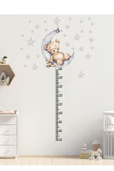KT Decor Σετ αυτοκόλλητων τοίχου με χαριτωμένο αρκουδάκι και 50 αστέρια μετρητή ύψους