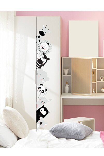 KT Decor باب بطابع الحيوان باللونين الأبيض والأسود - خزانة - مجموعة ملصقات حائط
