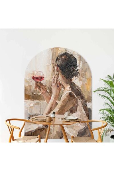 Kt Grup Yağlı Boya Şarap Içen Kadın Portresi Dekoratif Duvar Sticker