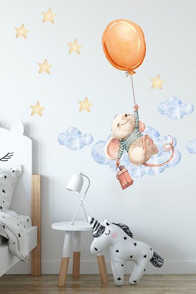 Sim Tasarım Little Mouse Wall Sticker Set with Balloons
