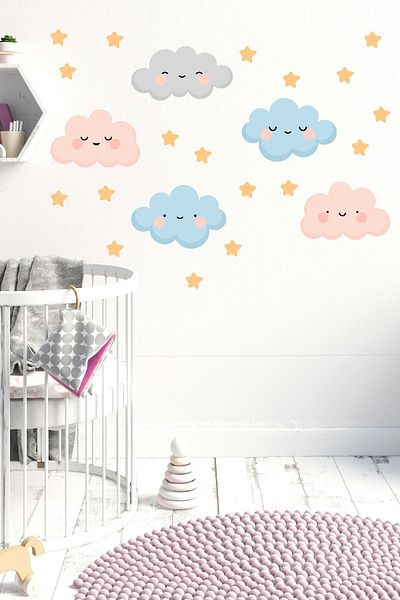 Sim Tasarım Clouds And Stars Wall Sticker Set