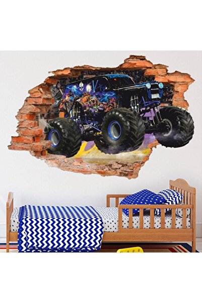 KT Decor Monster Arabalar Full Hd Baskı Erkek Çocuk Odası 3D Duvar Sticker