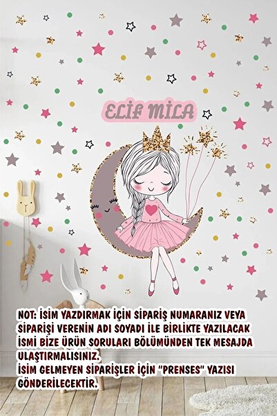 Kt Grup Isme Özel Ayda Oturan Sevimli Kız Ve 150 Adet Yıldız Ve Puantiyeler Ç...