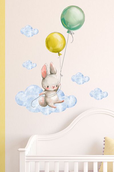Sim Tasarım Bunny Wall Sticker Set with Balloons