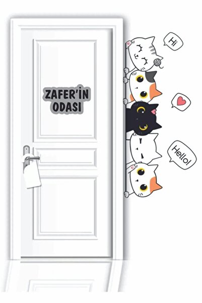 Kt Grup Sevimli Kedicikler Kapı Kenarı İsimli Çocuk ve Bebek Odası Kişiselleş...