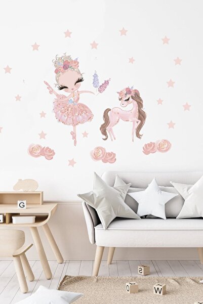 Kt Grup Kız Çocuk Odası Balerin Ve Unicorn Duvar Sticker Seti