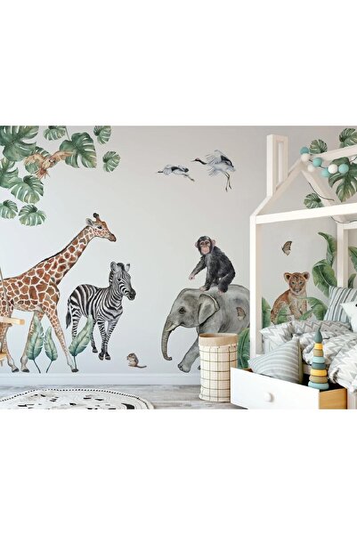 Kt Grup Safari Dünyası Mega Boy Hayvanlar Ve Tropikal Yapraklar Xxl Duvar Sti...