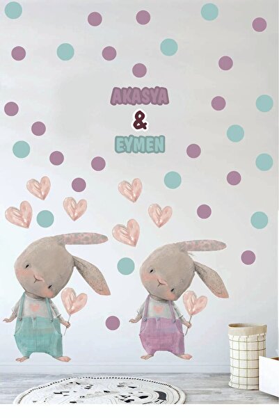 Kt Grup Pembe Mavi Tulumlu Tavşan İsimli Çocuk ve Bebek Odası Kişiselleştiril...