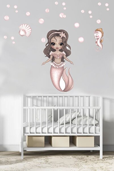 Kt Grup Soft Renk Sevimli Deniz Kızı Kız Çocuk Odası Duvar Sticker Seti