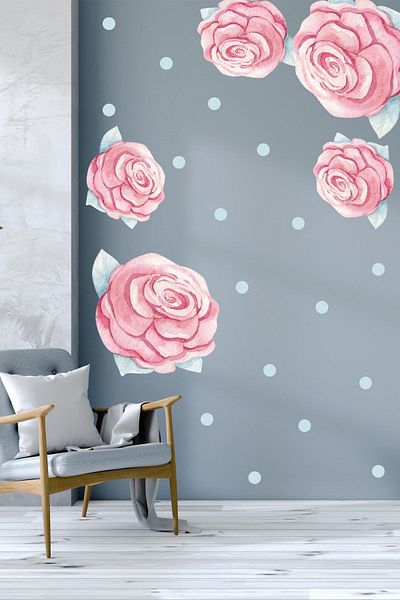 Sim Tasarım Watercolor Pink Flowers Wall Sticker Set