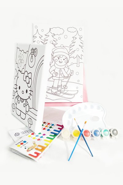 lilafil 2-Piece Painter Set for Girl - Canvas, Brush and Palette Inclus with 20x30 cm Sketch
