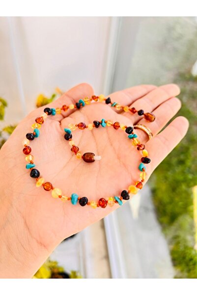 Kehribarkolyecimm Baltık Damla Kolye Firuze Taşlı Multicolor