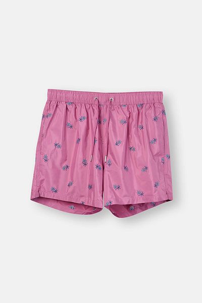 Dagi Rosa kurze Shorts mit Palmenstickerei