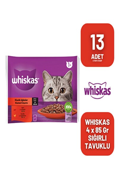 Whiskas Klasik Öğünler Sığırlı Tavuklu Yetişkin Yaş Kedi Maması 4x85 13Adet