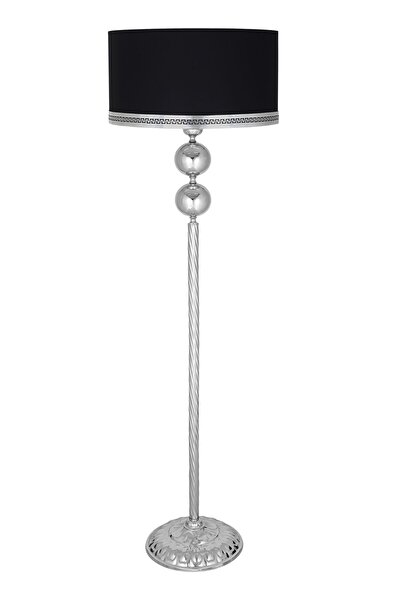 epifanio Çift Küre Krom Kaplama Burgulu Metal Lambader - Özel Şeritli Krom Siyah