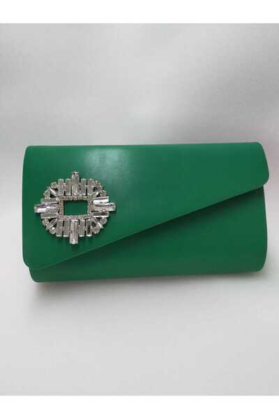 bsc Green Faux Leather Stone Evening Dress Bag