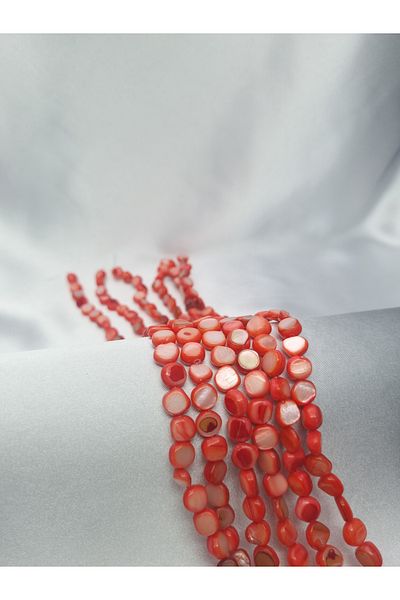 Yüksel Boncuk Red Mother of Pearl Stone - Flat Cut Natural Stone String