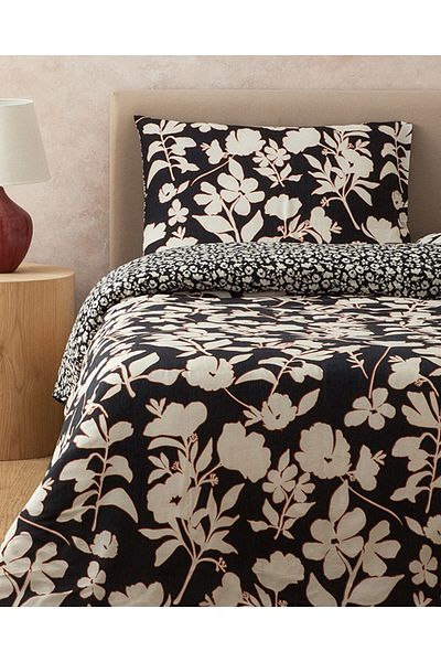 English Home Set cuvertură dublu din bumbac moale Grandiflora - Imprimare digitală antracotă/terracotă